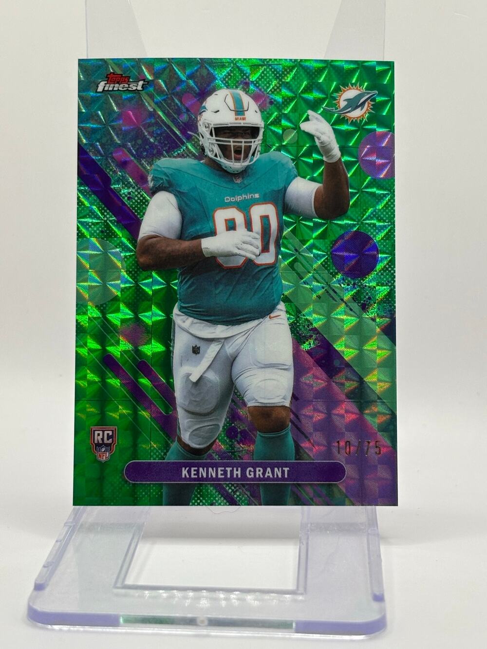 2025 Topps Finest Kenneth Grant Rookie Green Geometric Refractor 10/75 Dolphins